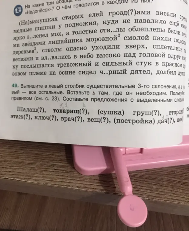 Выполни упражнение: вставь Ь в существительные 3-го склонения, а в остальные слова вставь прочерк.