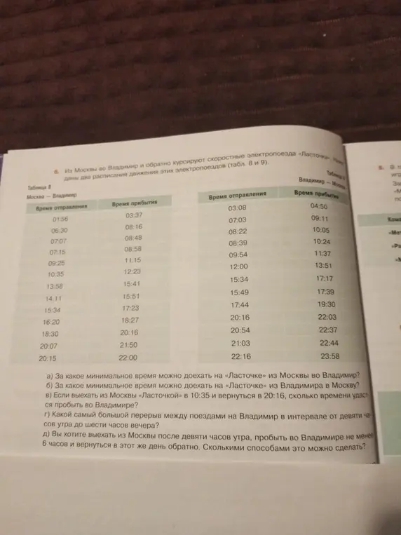 Помоги мне решить задачу про расписание поездов «Ласточка»: a) За какое минимальное время можно доехать на «Ласточке» из Москвы во Владимир?