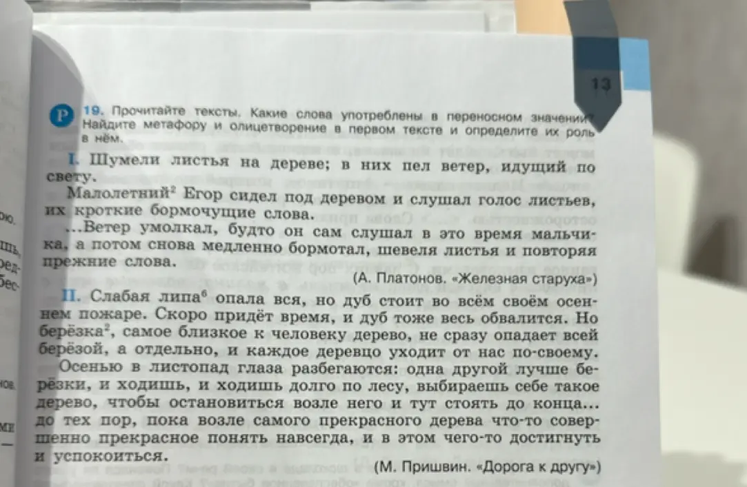 Какие слова употреблены в переносном значении в первом тексте и определи их роль?