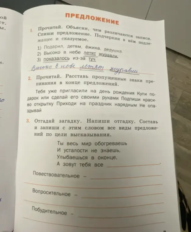 Объясни, чем различаются записи. Спиши предложение и подчеркни в нём подлежащее и сказуемое в предложении 'Подарил, детям, ёжика, дедушка.'