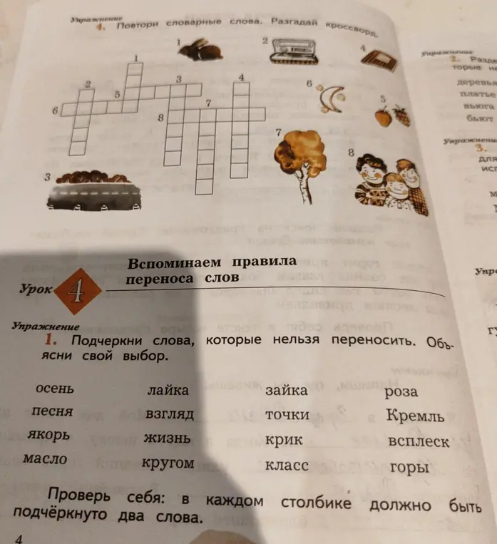Подчеркни слова, которые нельзя переносить