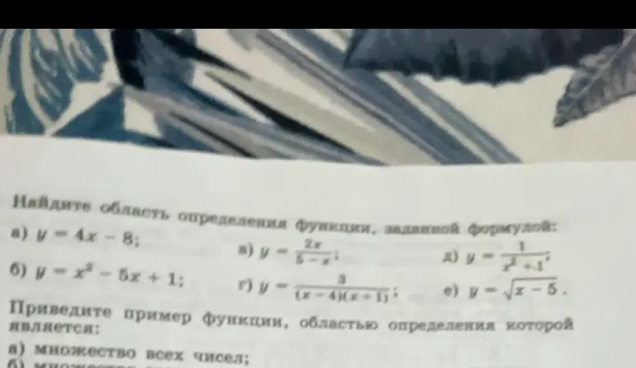 Найди область определения функции y = 4x - 8
