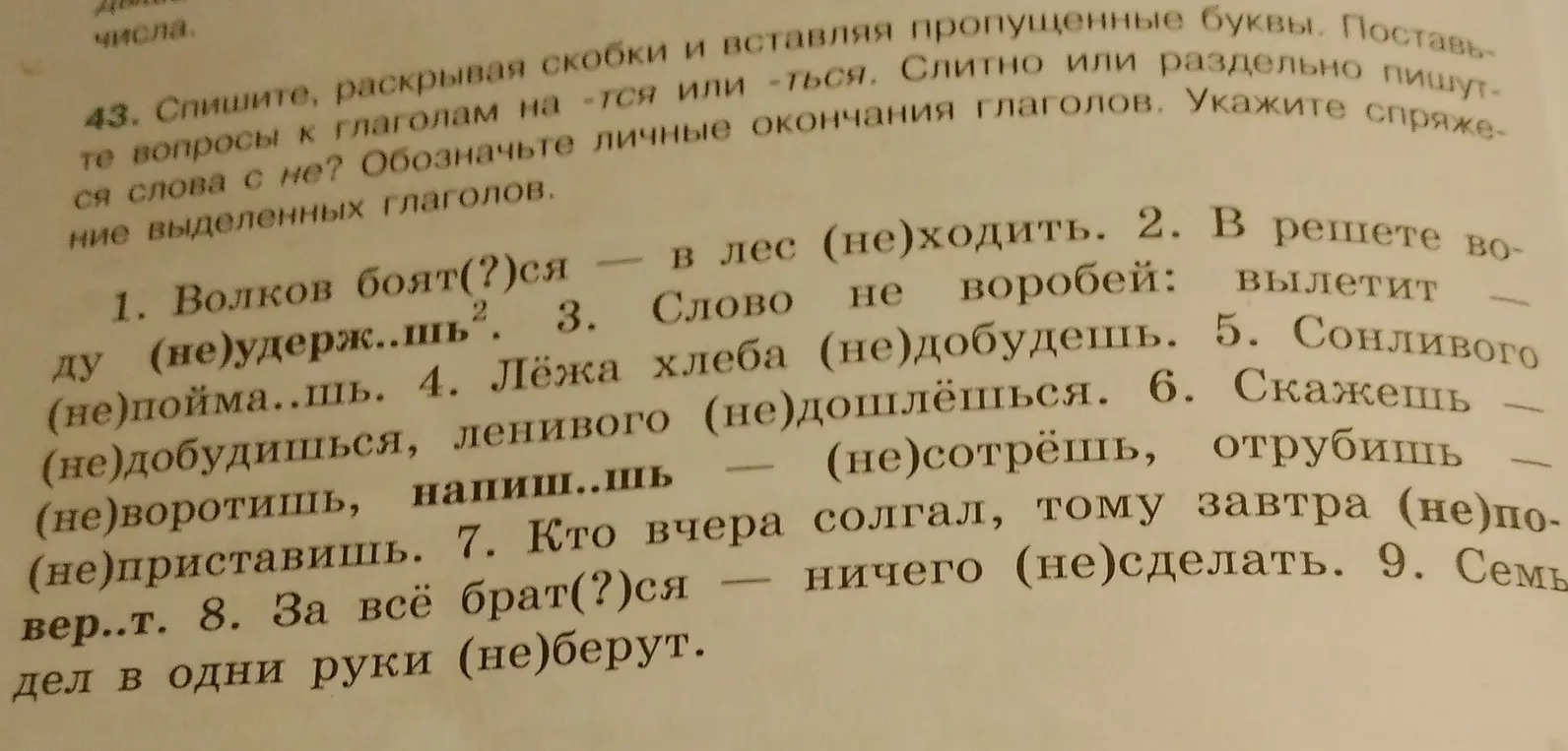 Спиши, раскрывая скобки и вставляя пропущенные буквы в предложении 'Волков боят(?)ся - в лес (не)ходить'.