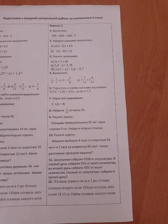 Помоги решить задачи по математике 6 класс, вариант 2