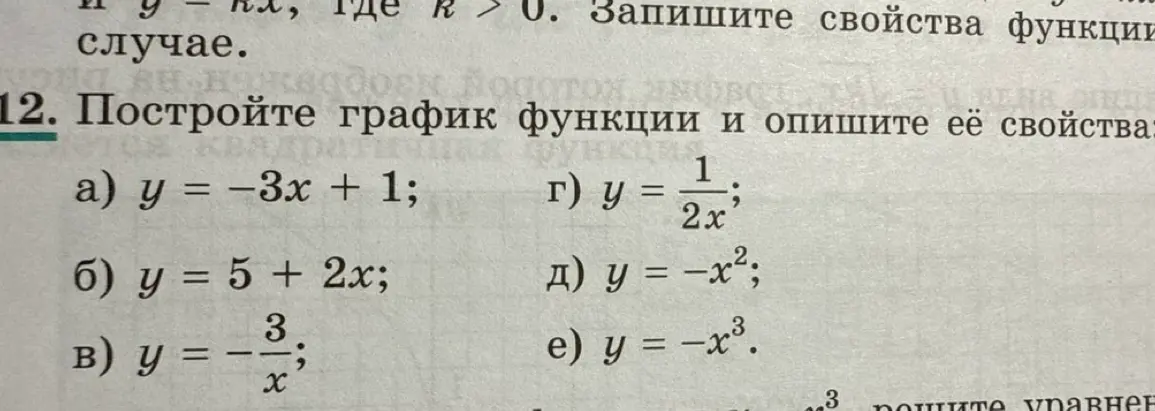 Построй графики функций: y = -3x + 1