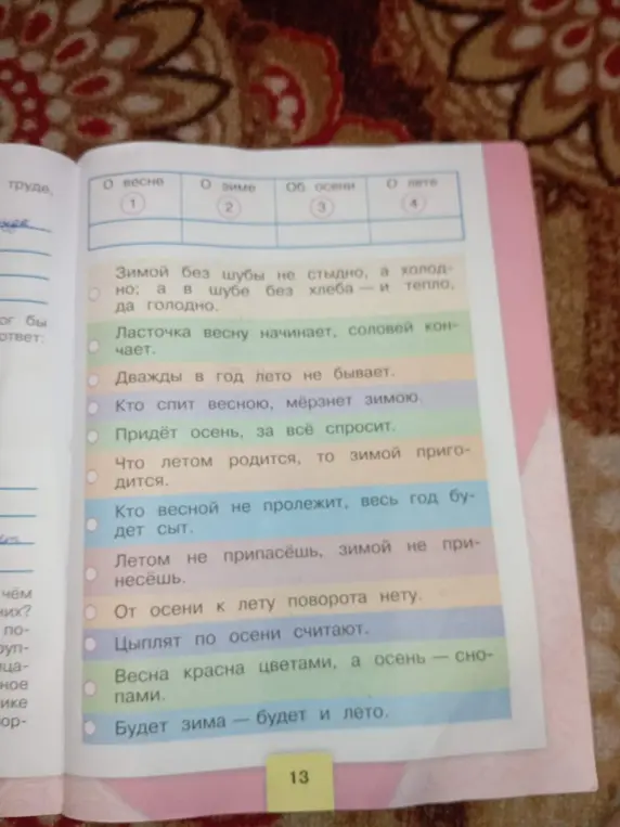 Соотнеси пословицы с временами года