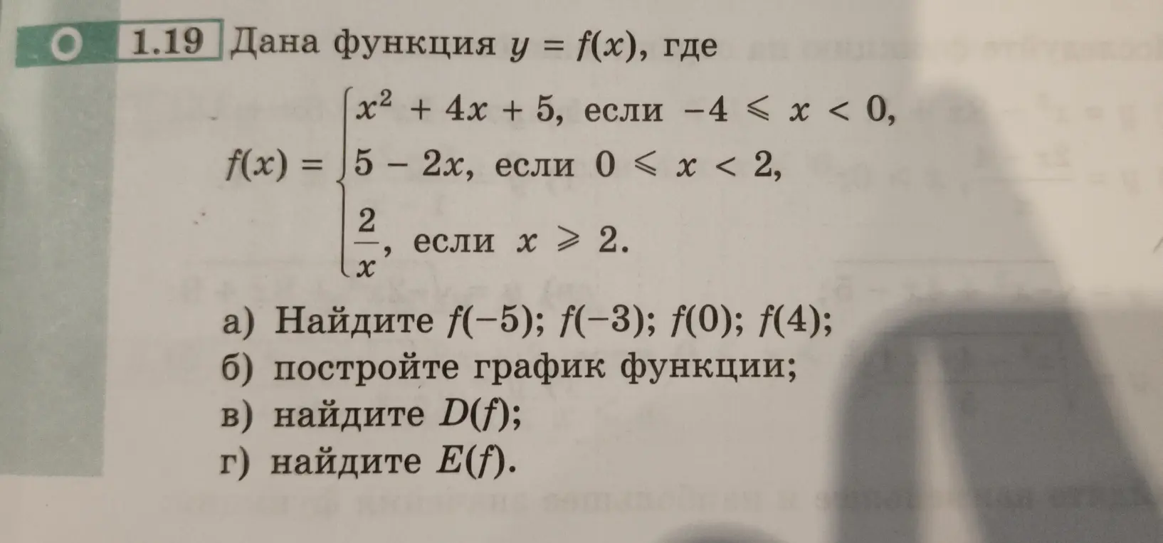 Можешь помочь мне найти f(-5); f(-3); f(0); f(4) для данной функции?