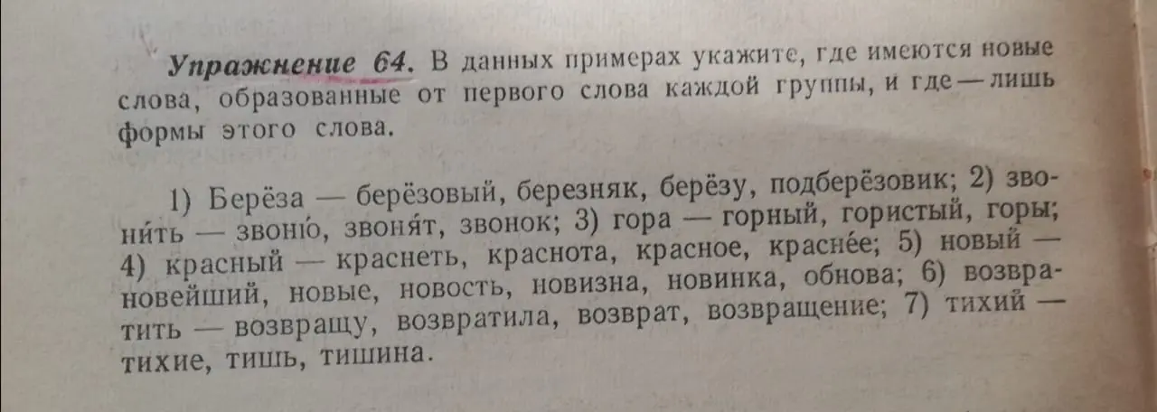 Объясни, как определить, где в упражнении новые слова, образованные от первого слова каждой группы, и где — лишь формы этого слова.