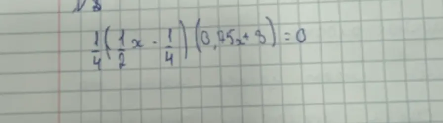 Реши уравнение 1/4 * (1/2x - 1/4) * (0,75x + 3) = 0
