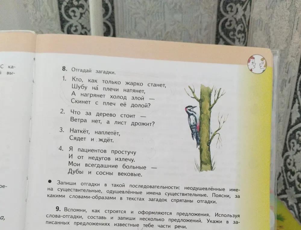 Помоги отгадать загадки и запиши отгадки в такой последовательности: неодушевлённые имена существительные, одушевлённые имена существительные.