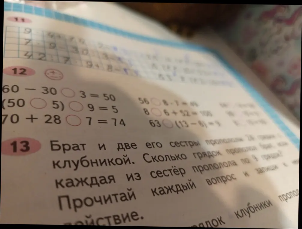 Реши примеры и задачу про грядки из учебника