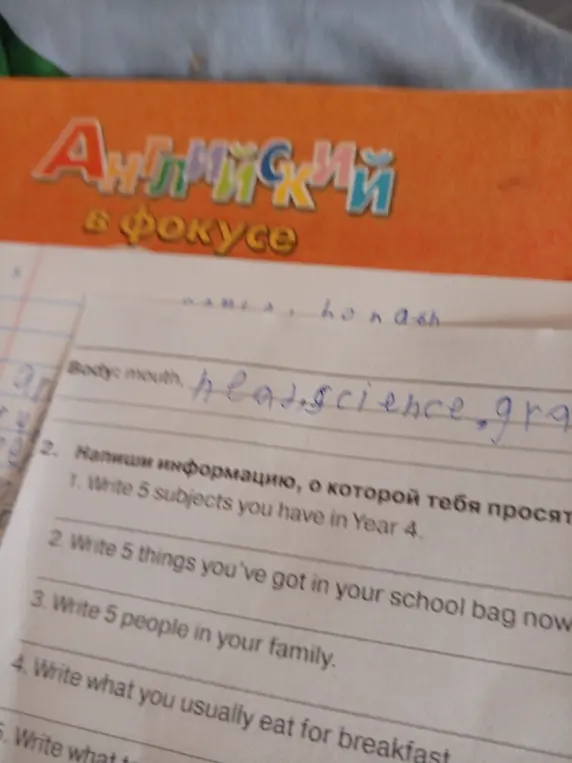 Напиши 5 предметов, которые ты изучаешь в 4 классе