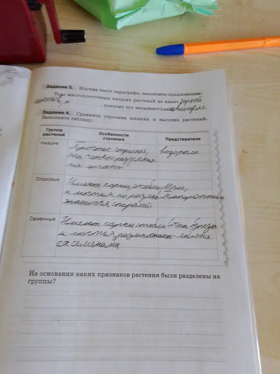 Закончи предложение: тело многоклеточных низших растений не имеет...; сравни строение низших и высших растений
