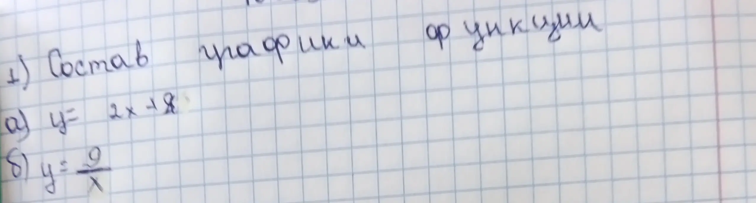 Составь графики функций y = 2x + 8 и y = 9/x