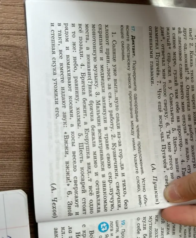 Подчеркни однородные члены в предложениях диктанта