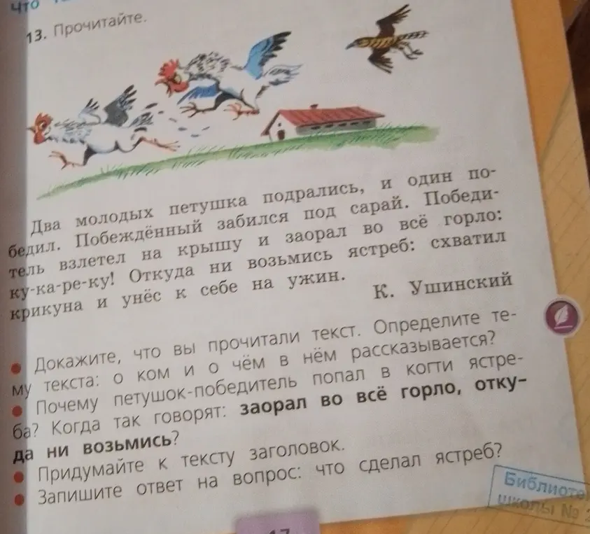 Ты просишь записать ответ на вопрос: что сделал ястреб?