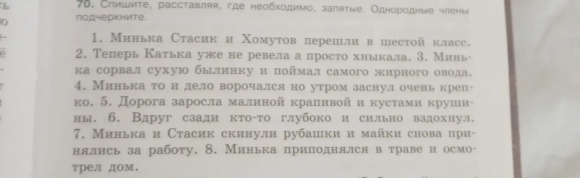 Помоги расставить запятые и подчеркнуть однородные члены в предложениях