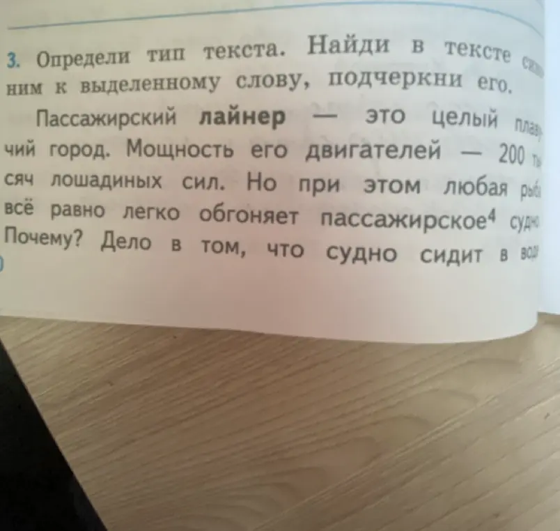 Определи тип текста и найди в тексте синоним к выделенному слову "Пассажирский лайнер"