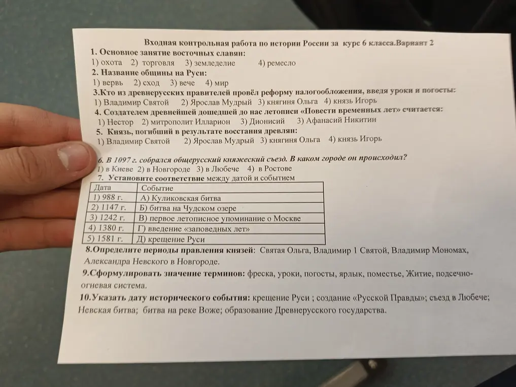 Ты просишь меня решить контрольную работу по истории России за 6 класс. Вариант 2