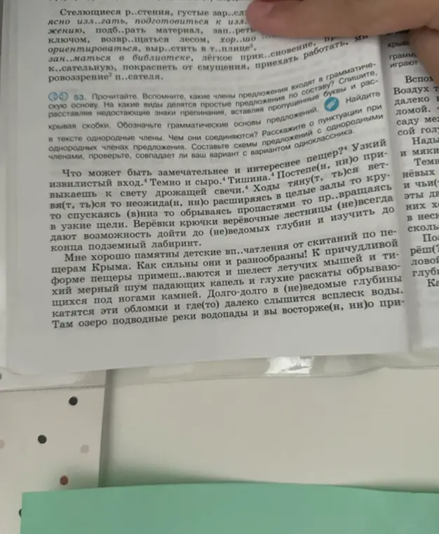 Выполни упражнение 53: вставь пропущенные буквы и расставь знаки препинания.