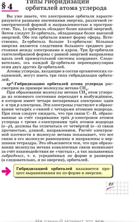 Составь краткое содержание или конспект текста про типы гибридизации орбиталей атома углерода