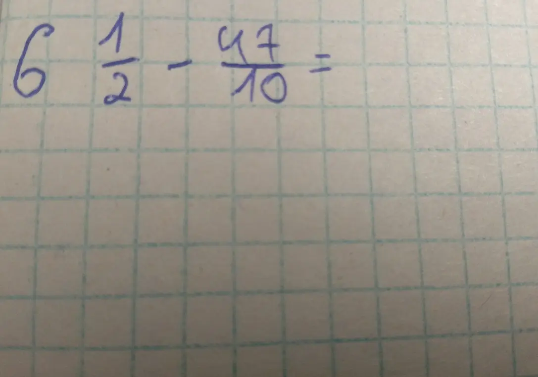 Реши пример $6 \frac{1}{2} - \frac{47}{10}$