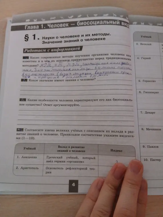 Помоги соотнести имена великих учёных с описанием их вклада в развитие знаний о человеке