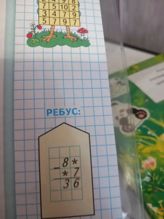 Помоги решить ребус: 8* - *7 = 36