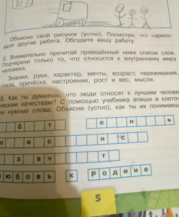 Выполни задание: подчеркни только то, что относится к внутреннему миру человека из списка слов
