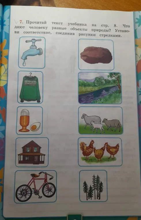 Что из нарисованных объектов даёт человеку природа?