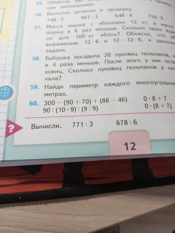 Помоги вычислить столбиком: 771:3 и 678:6