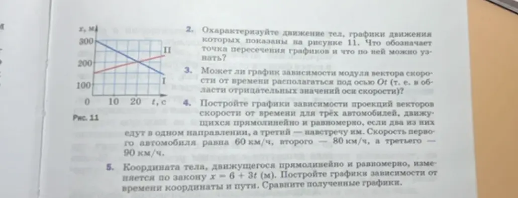 Охарактеризуй движение тел, графики движения которых показаны на рисунке 11
