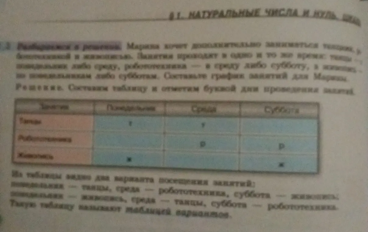 Составь график занятий для Марины