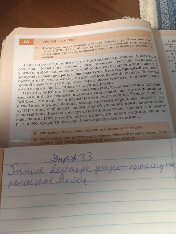 Выполни упражнение: вставь пропущенные буквы, раскрой скобки, объясни знаки препинания, определи тип речи и стиль текста.