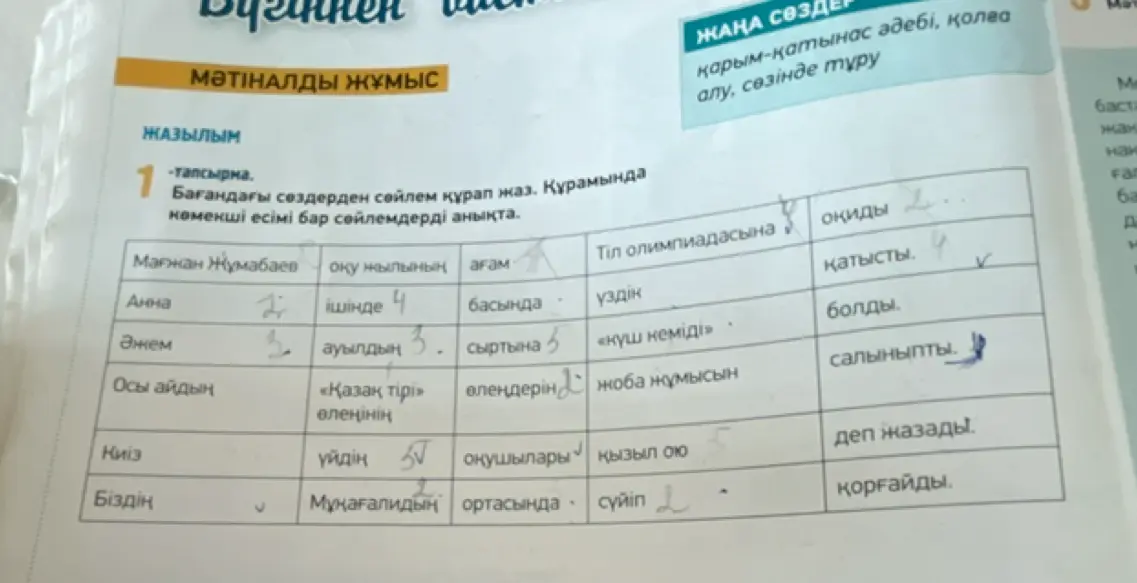 Составь предложения из слов в таблице