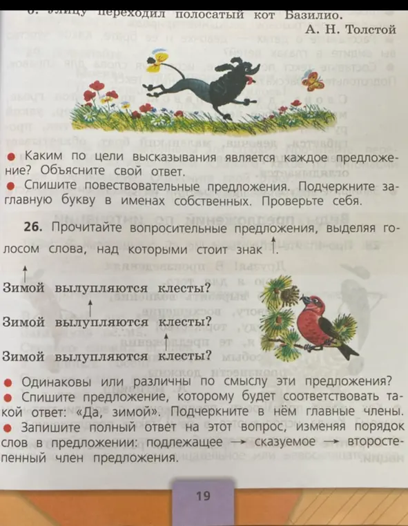 Определи, каким по цели высказывания является каждое предложение. Спиши повествовательные предложения. Спиши предложение, которому будет соответствовать ответ «Да, зимой».