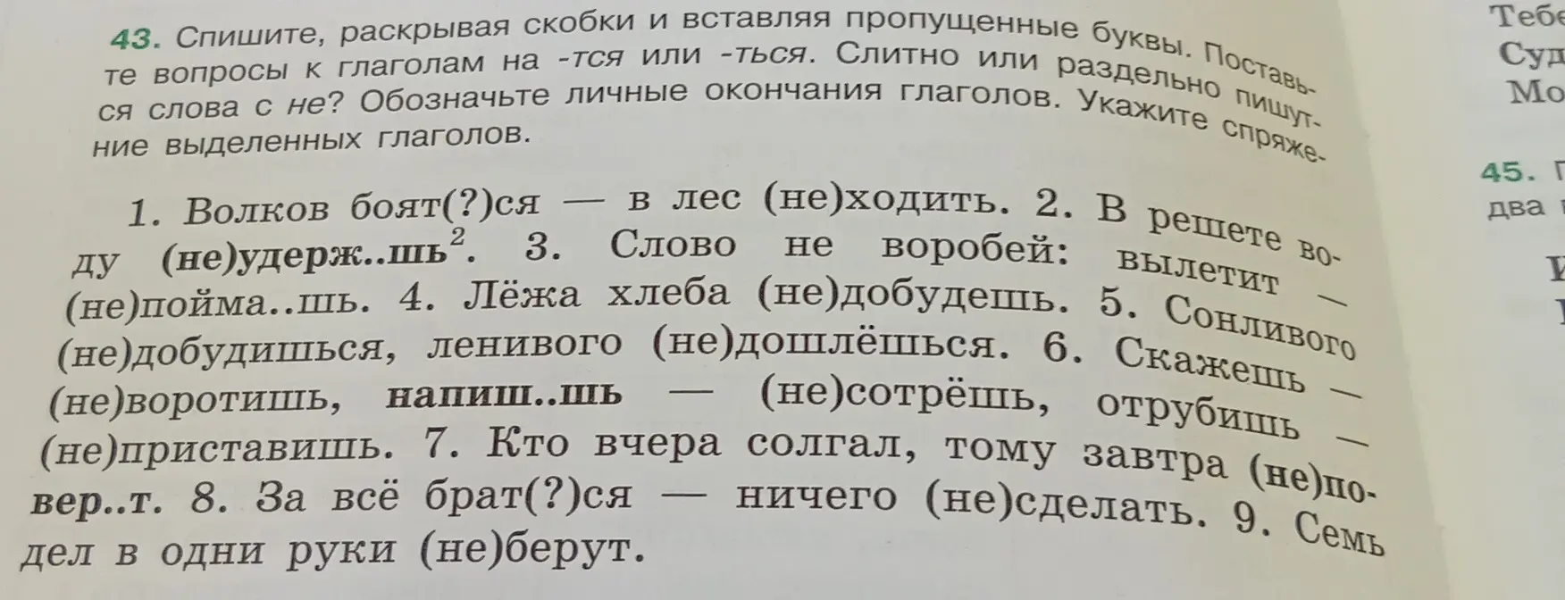 Спиши, раскрывая скобки и вставляя пропущенные буквы в предложении 'Волков боят(?)ся – в лес (не)ходить.'