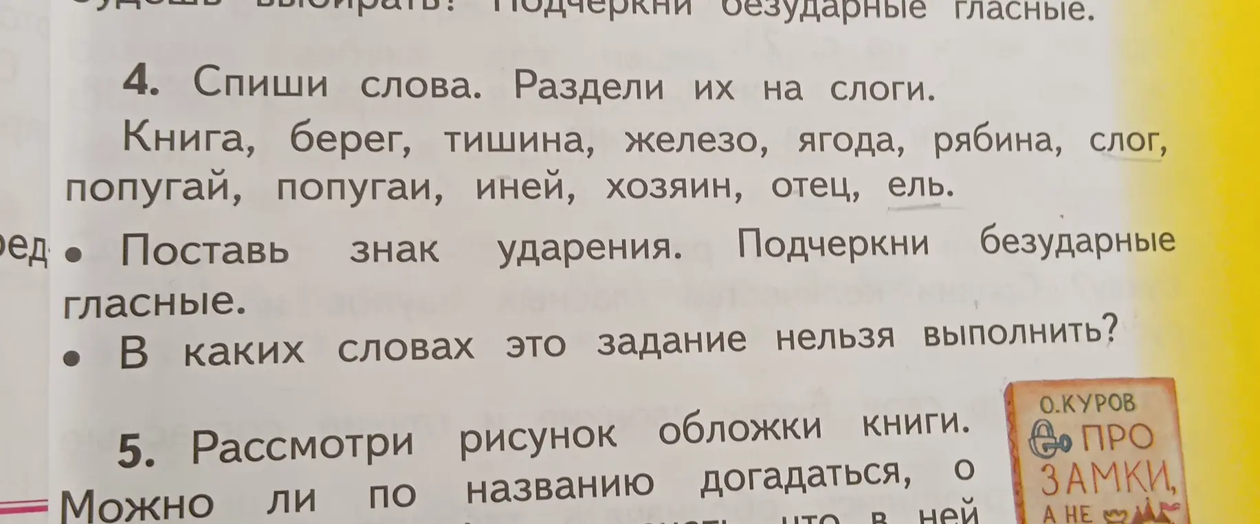 Ты просишь списать слова, разделить их на слоги, поставить знак ударения и подчеркнуть безударные гласные.