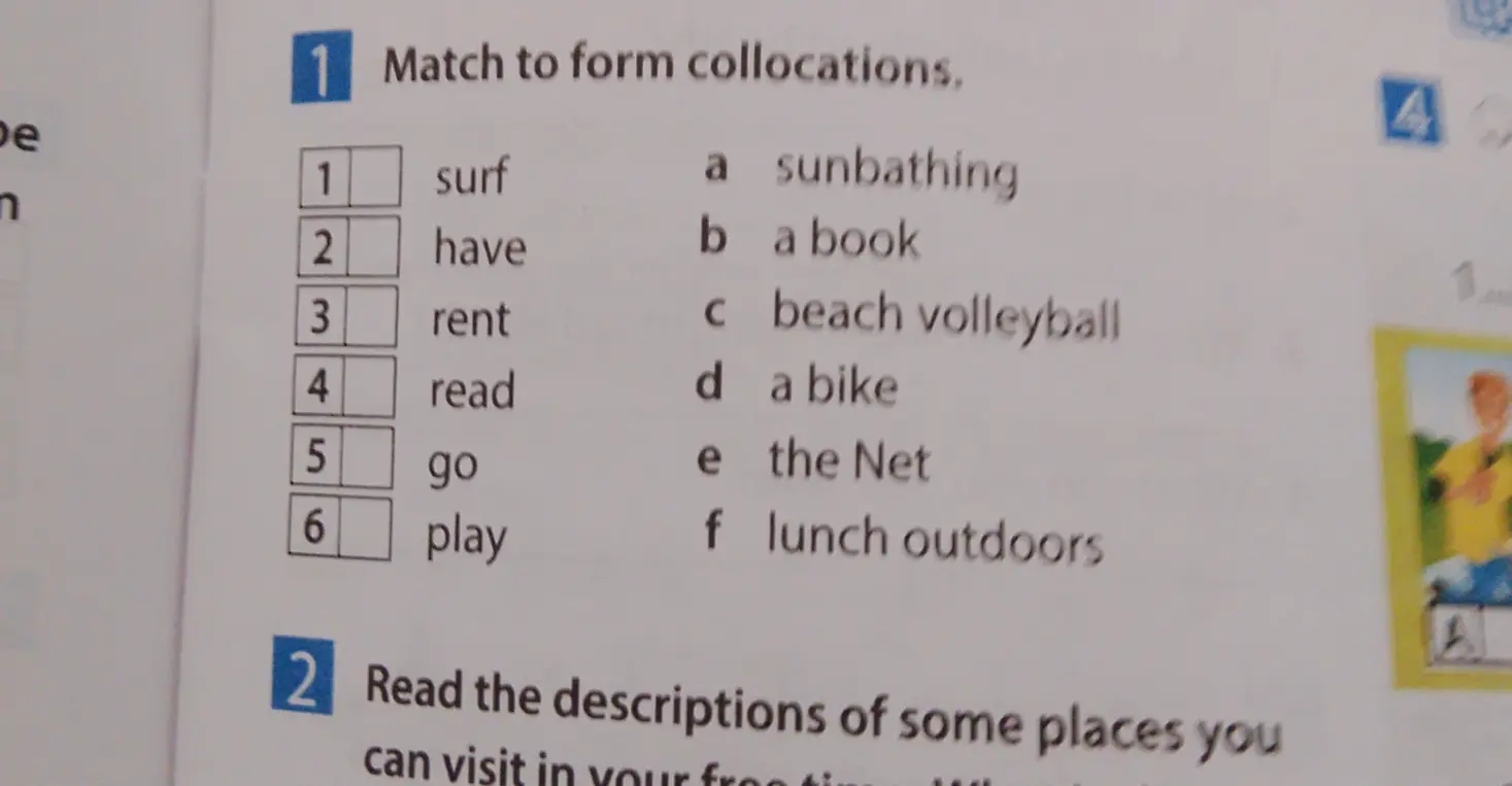 Помоги составить словосочетания: 1. surf, 2. have, 3. rent, 4. read, 5. go, 6. play