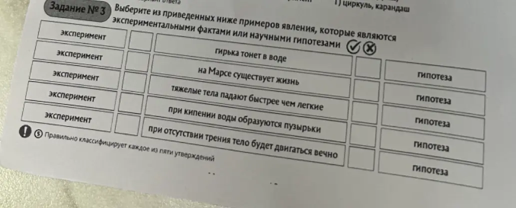 Предложи правильно классифицировать каждое из пяти утверждений как экспериментальный факт или научную гипотезу