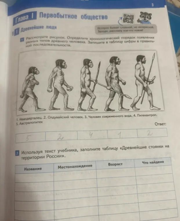 Определи хронологический порядок появления разных типов древнего человека на рисунке