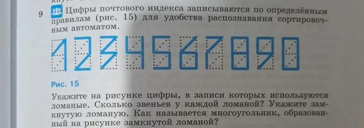 Укажи на рисунке цифры, в записи которых используются ломаные