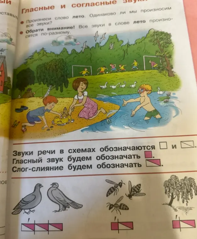 Объясни, как звуки речи обозначаются в схемах, гласный звук и слог-слияние