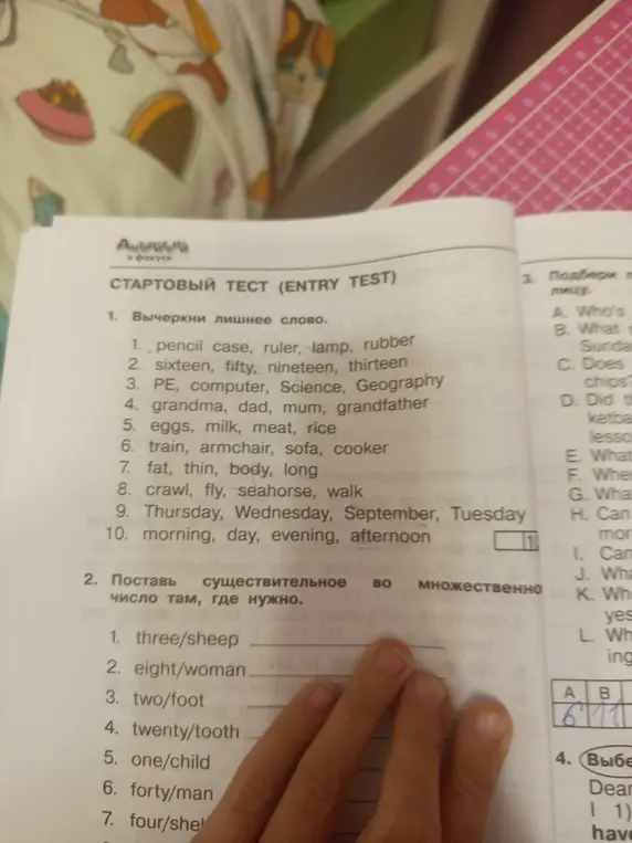 Ты просишь поставить существительное во множественное число там, где нужно в упражнении 2, начиная с three/sheep.
