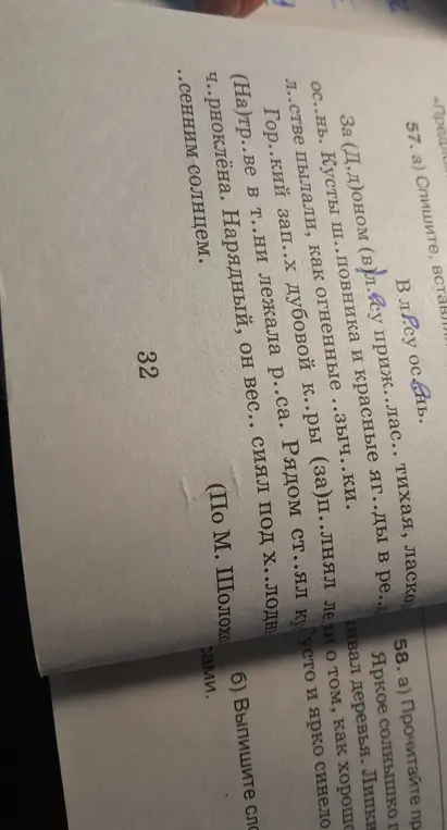 Спиши текст, вставляя пропущенные буквы и выпиши слова из предложения