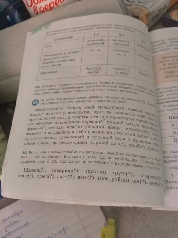 Выпиши в левый столбик существительные 3-го склонения, а в правый — все остальные.