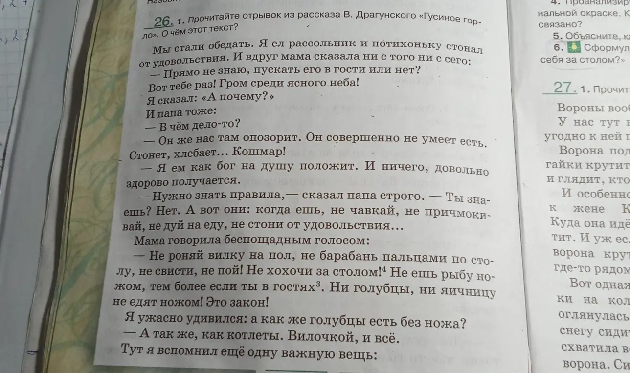 Прочитай отрывок из рассказа В. Драгунского «Гусиное горло». О чём этот текст?