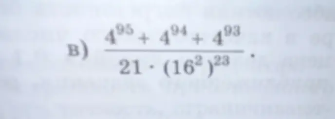 Как упростить выражение (4^95 + 4^94 + 4^93) / (21 * (16^2)^23)?