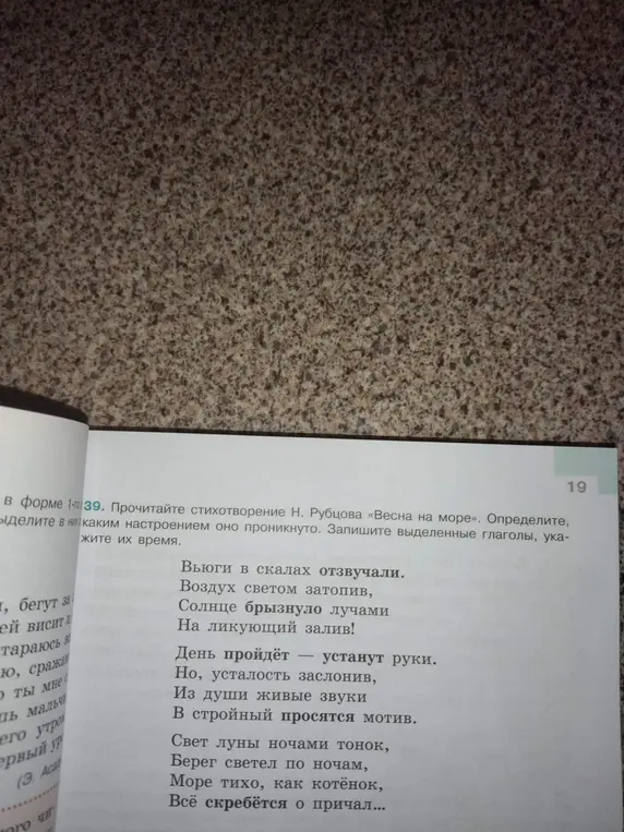 Определи в стихотворении Н. Рубцова «Весна на море» выделенные глаголы, укажи их время и определи каким настроением оно проникнуто.