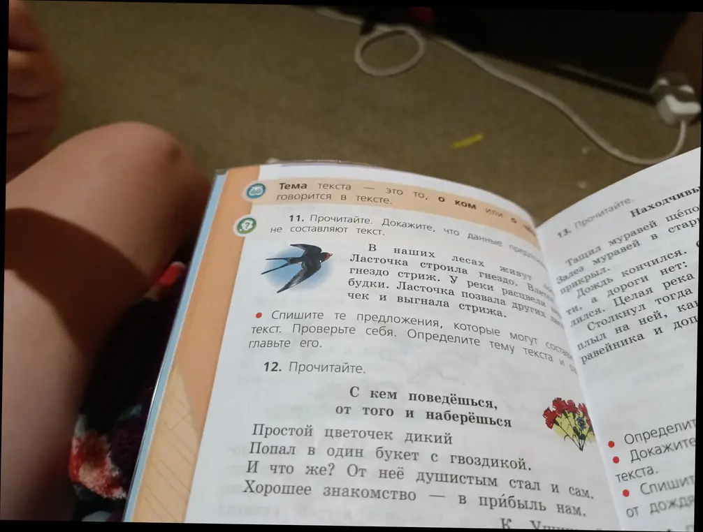 Объясни, как доказать, что данные предложения не составляют текст в 11 задании, какое название можно дать тексту и что говорится в пословице в 12 задании.